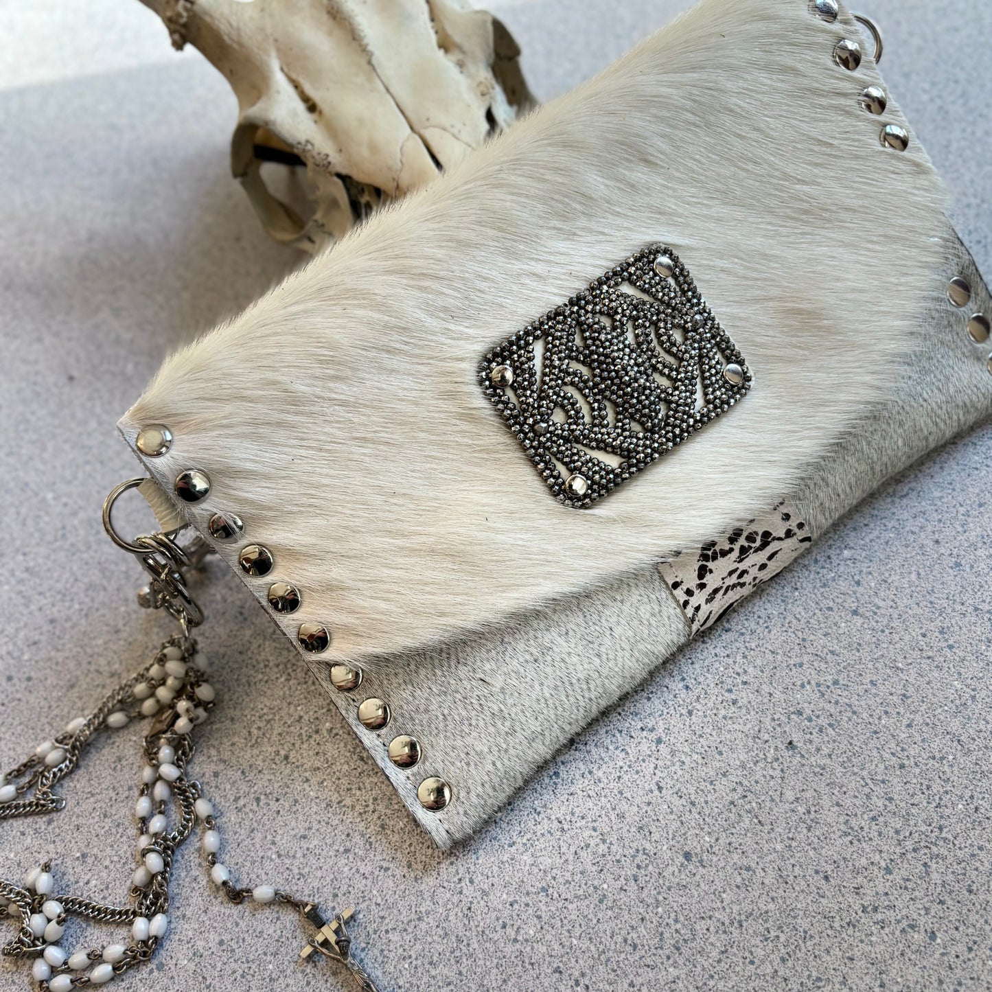 Winter White HairOn Hide Clutch