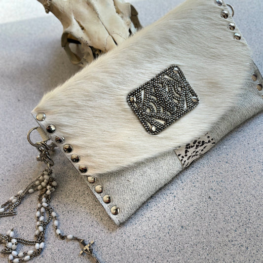 Winter White HairOn Hide Clutch