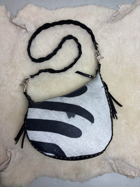 Zebra Crescent Bag with Conchos