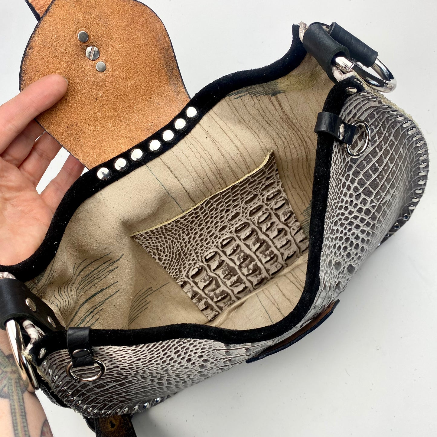 Taupe Croc Print Shoulder Bag with Western Concho