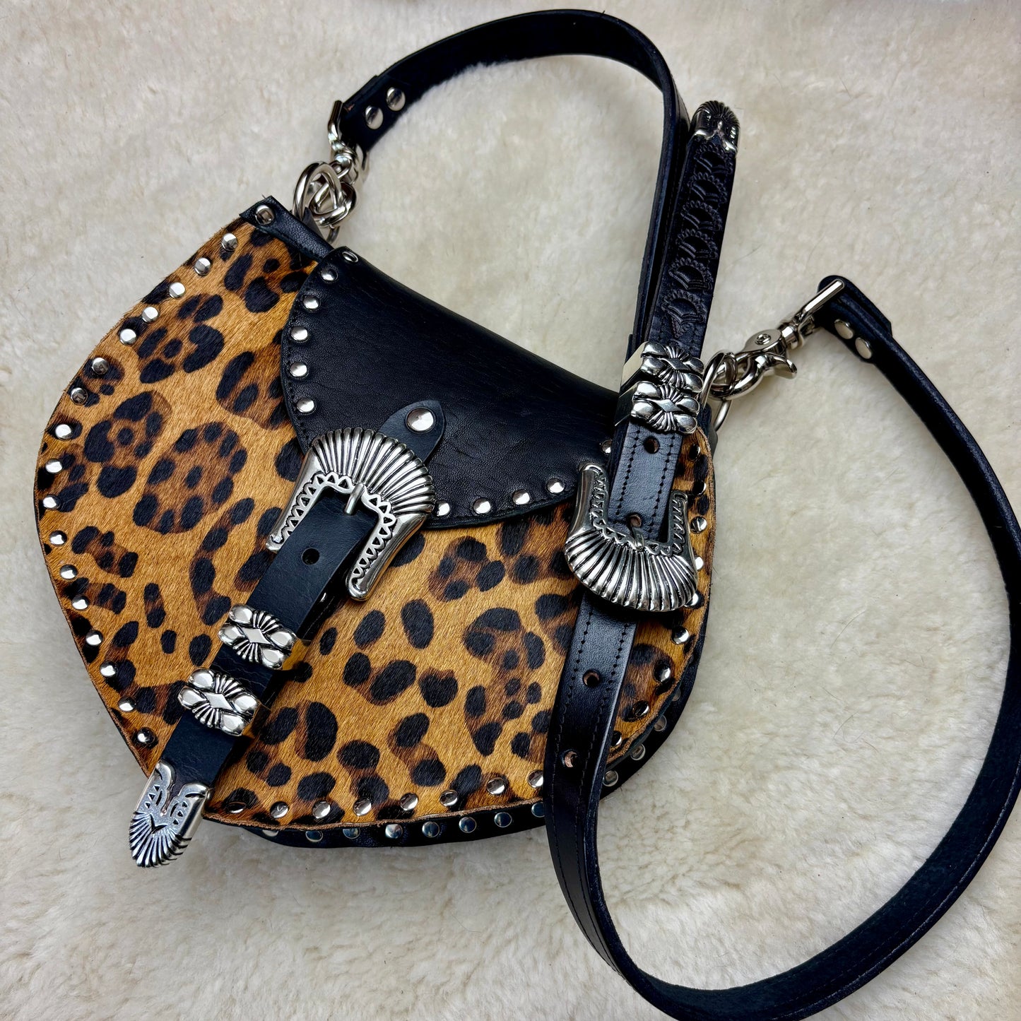 Leopard Print Hide with Silver Buckles