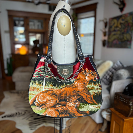 Lioness and Cubs Velvet Tapestry Bag
