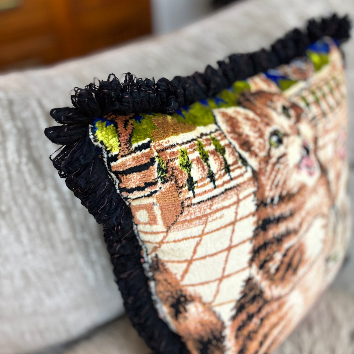 Playing Kittens Vintage Velvet Pillow