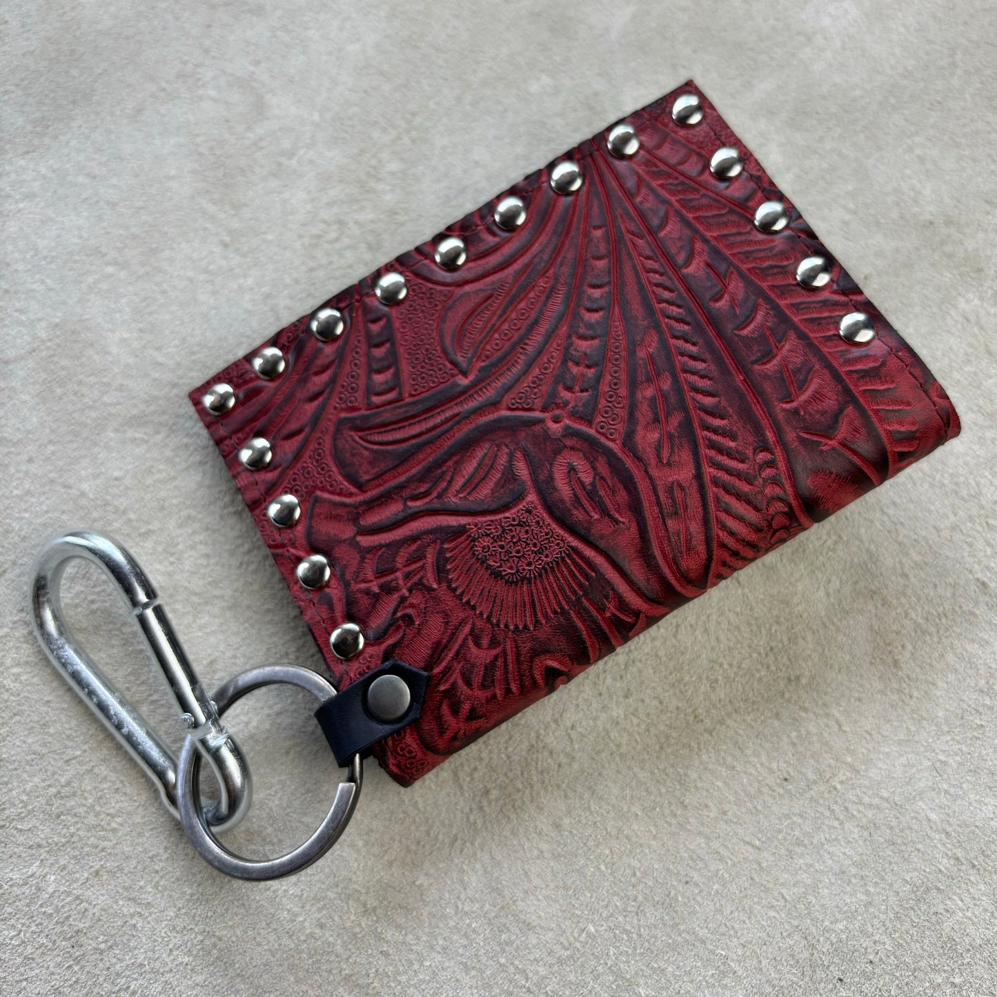 Deep Red Embossed Leather Wallet with Turquoise Concho