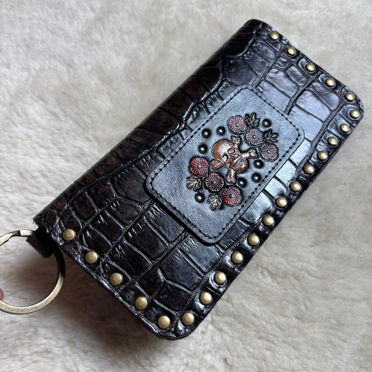 Skull and Roses Medium Croc Wallet