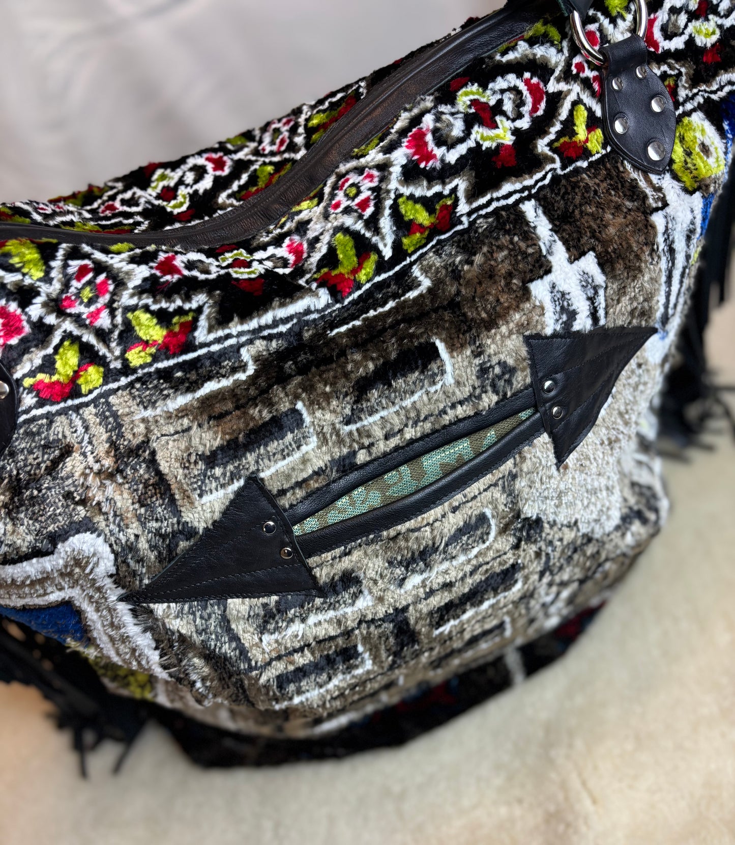 Gambling Dogs Velvet Ziptop Bag with Fringe