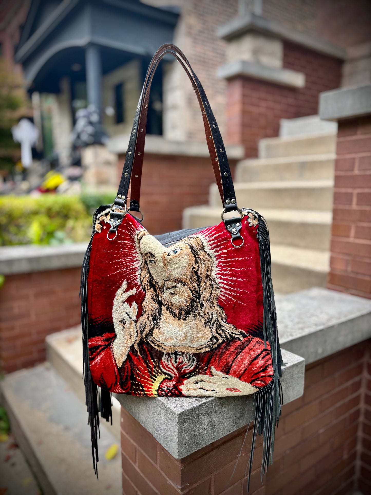 Vintage Tapestry Jumbo Jesus Carpet Bag