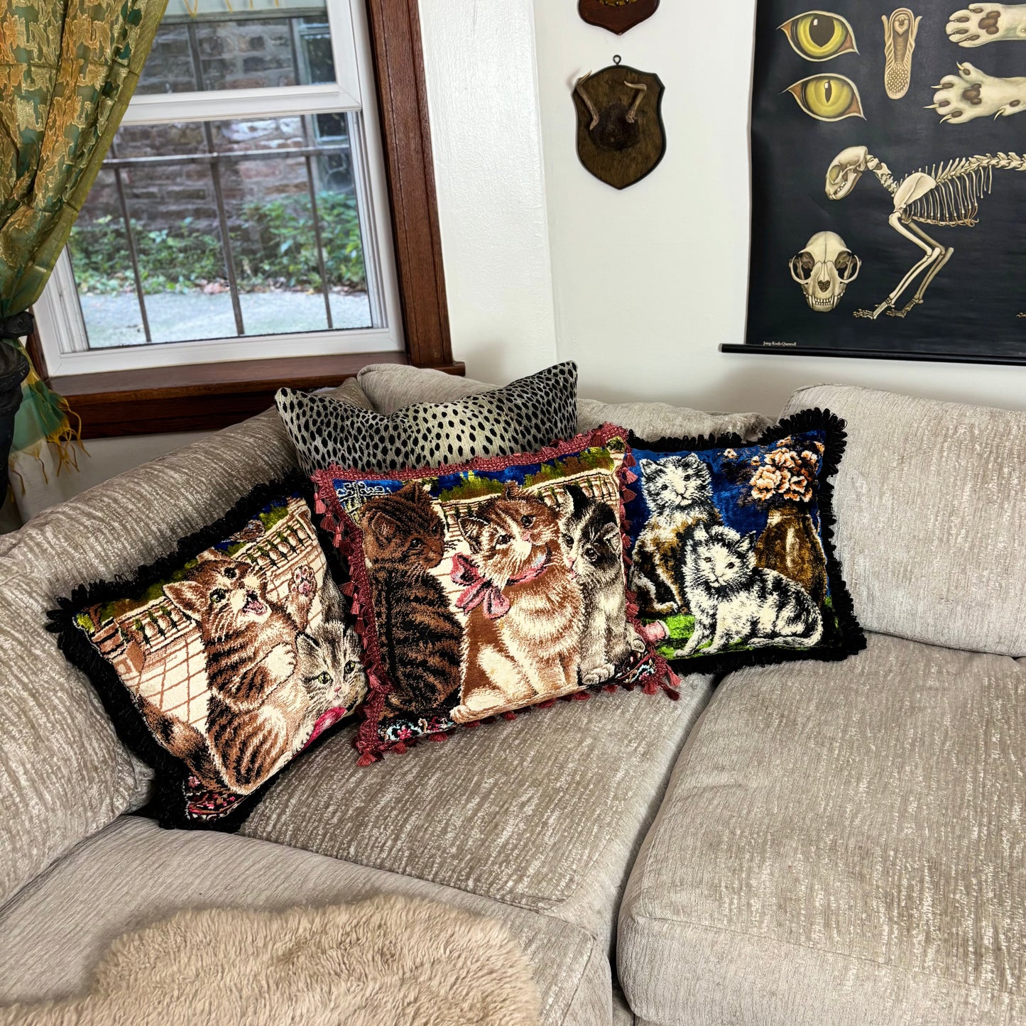 Sweet Kitties Vintage Velvet Pillow