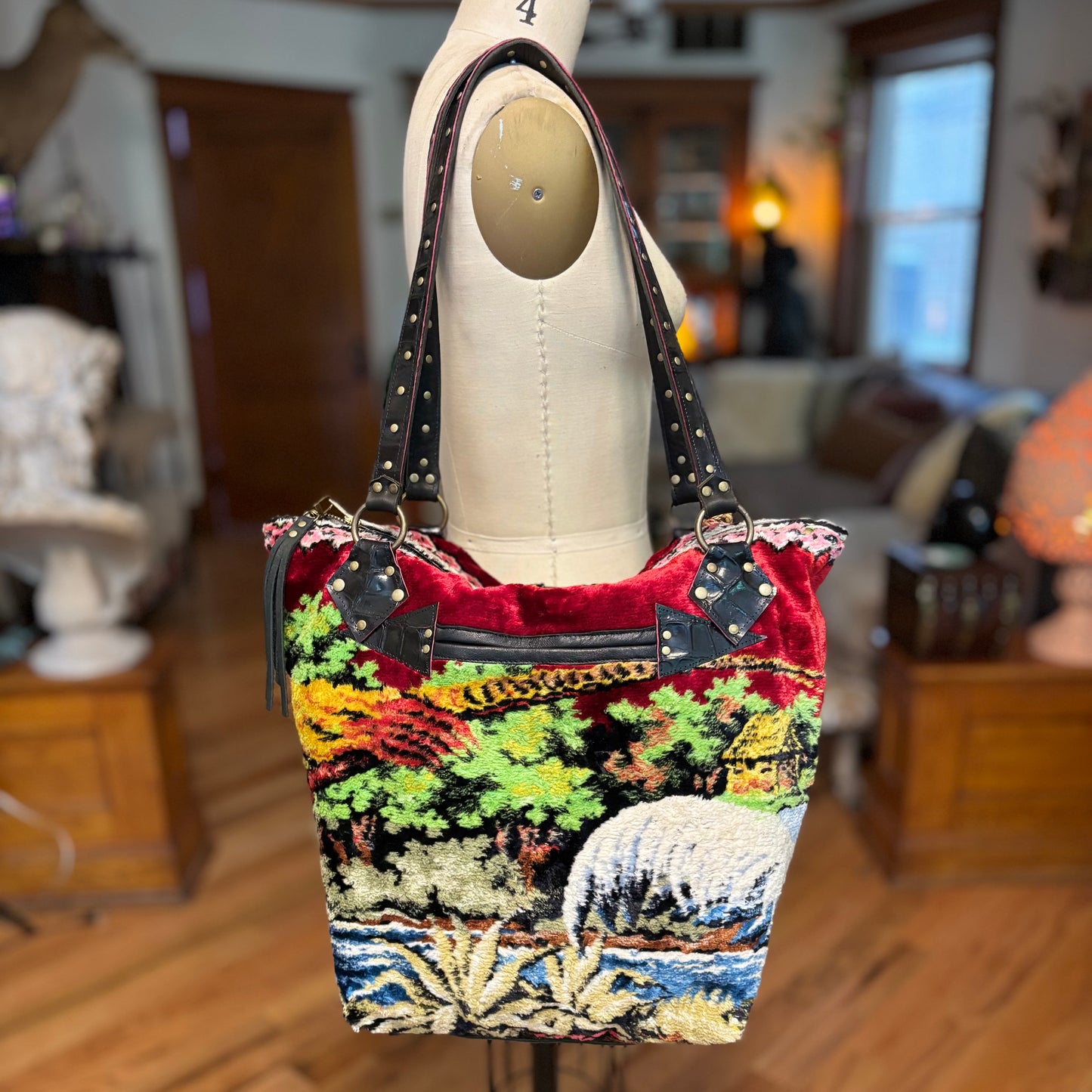 Velvet Tapestry Zip Top Bird Bag