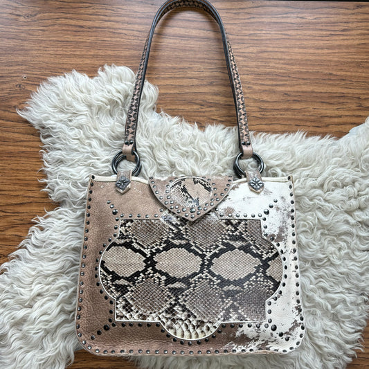 Ivory and Taupe Python Leather Tote