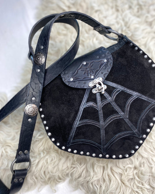 Black Suede Spider Web Bag