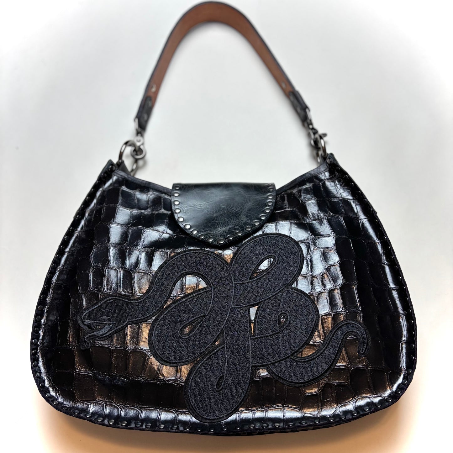 Black on Black Large Python Bag