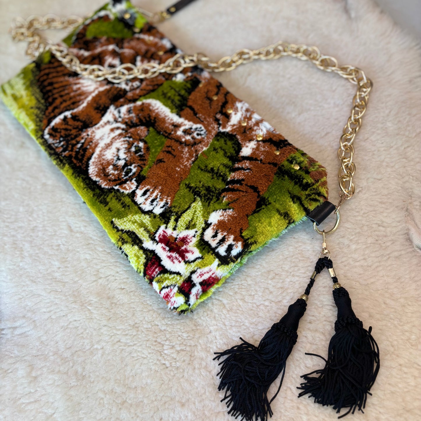 Tiger Velvet Tapestry Oversized Clutch