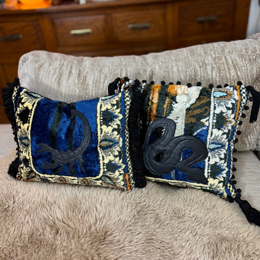 Snake and Scorpion Vintage Velvet Pillow PAIR