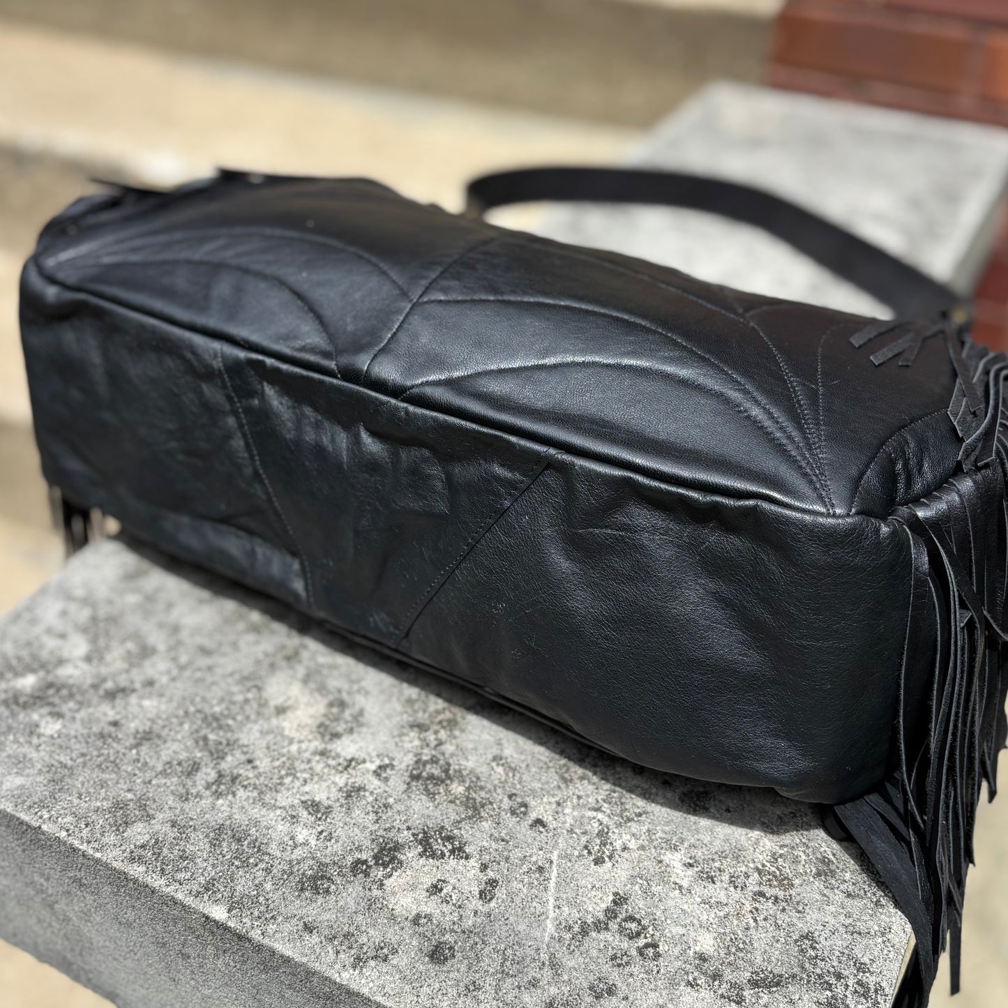 Reclaimed Leather Bat Ziptop Bag