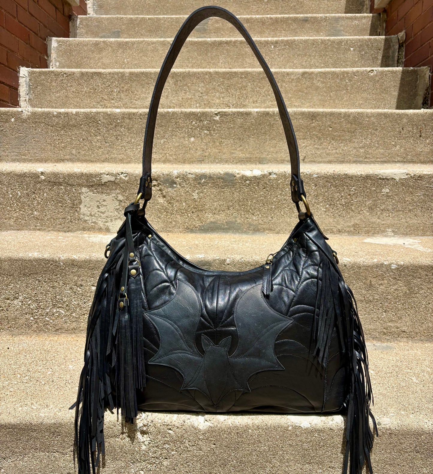 Reclaimed Leather Bat Ziptop Bag