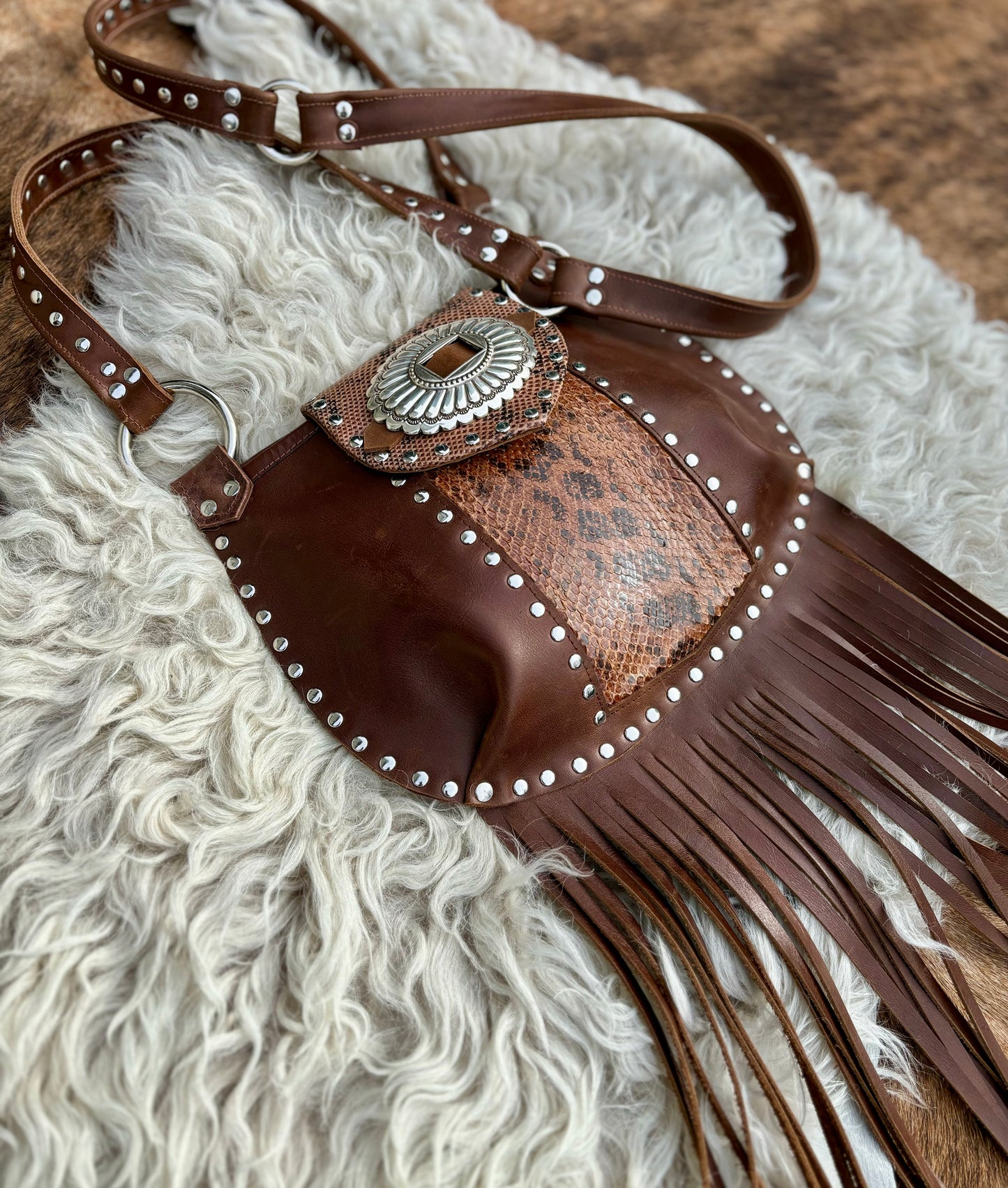 Snakeskin Fringed Leather Crossbody Bag