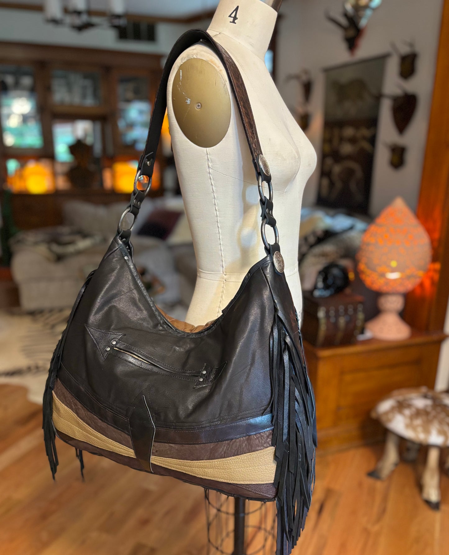 Black and Brown Reclaimed Leather Bag