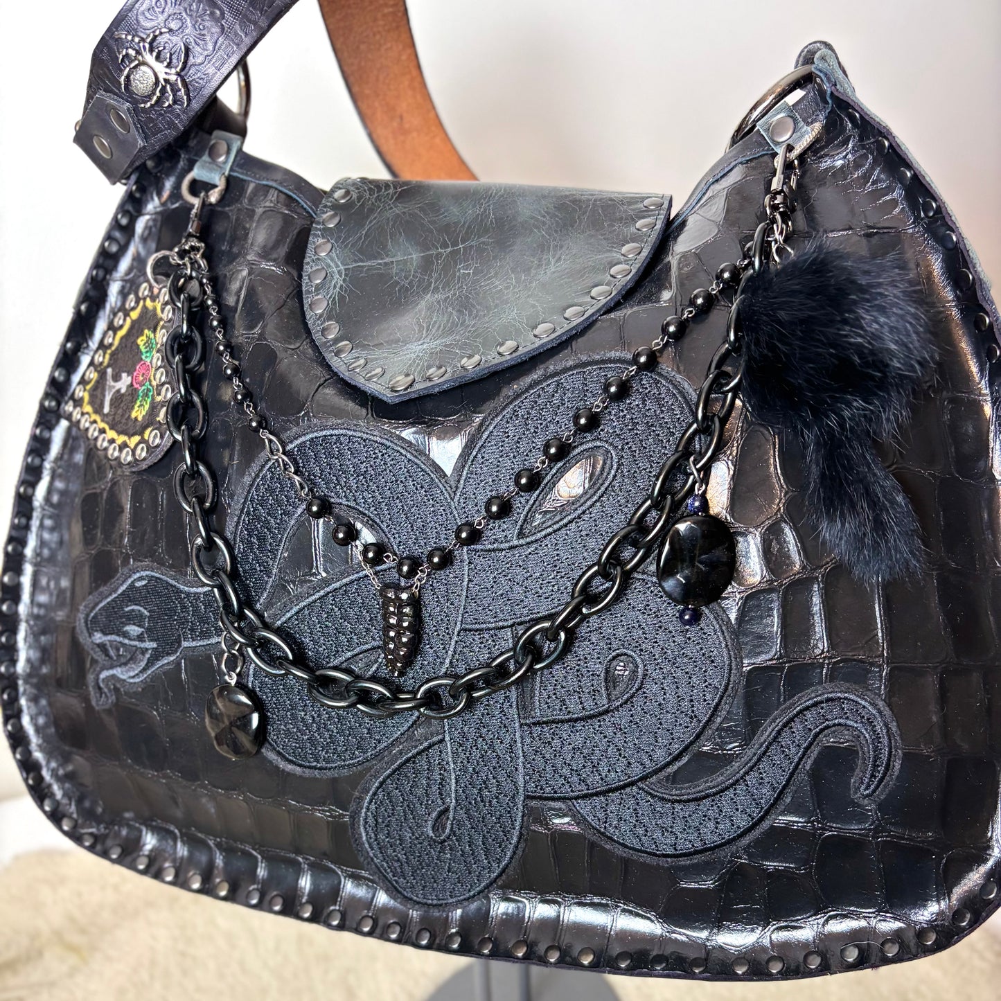 Black on Black Large Python Bag