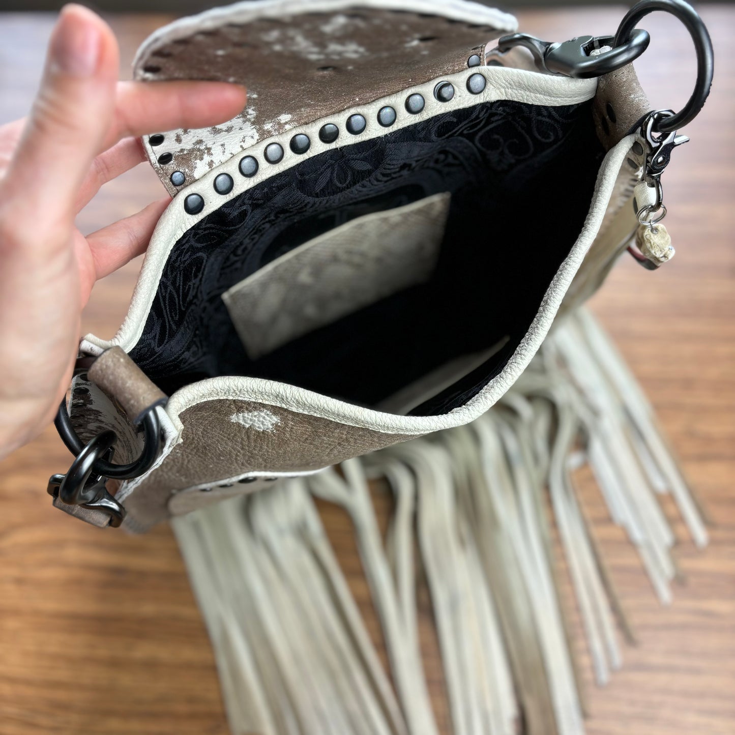 Distress Taupe Fringed Cathedral Bag