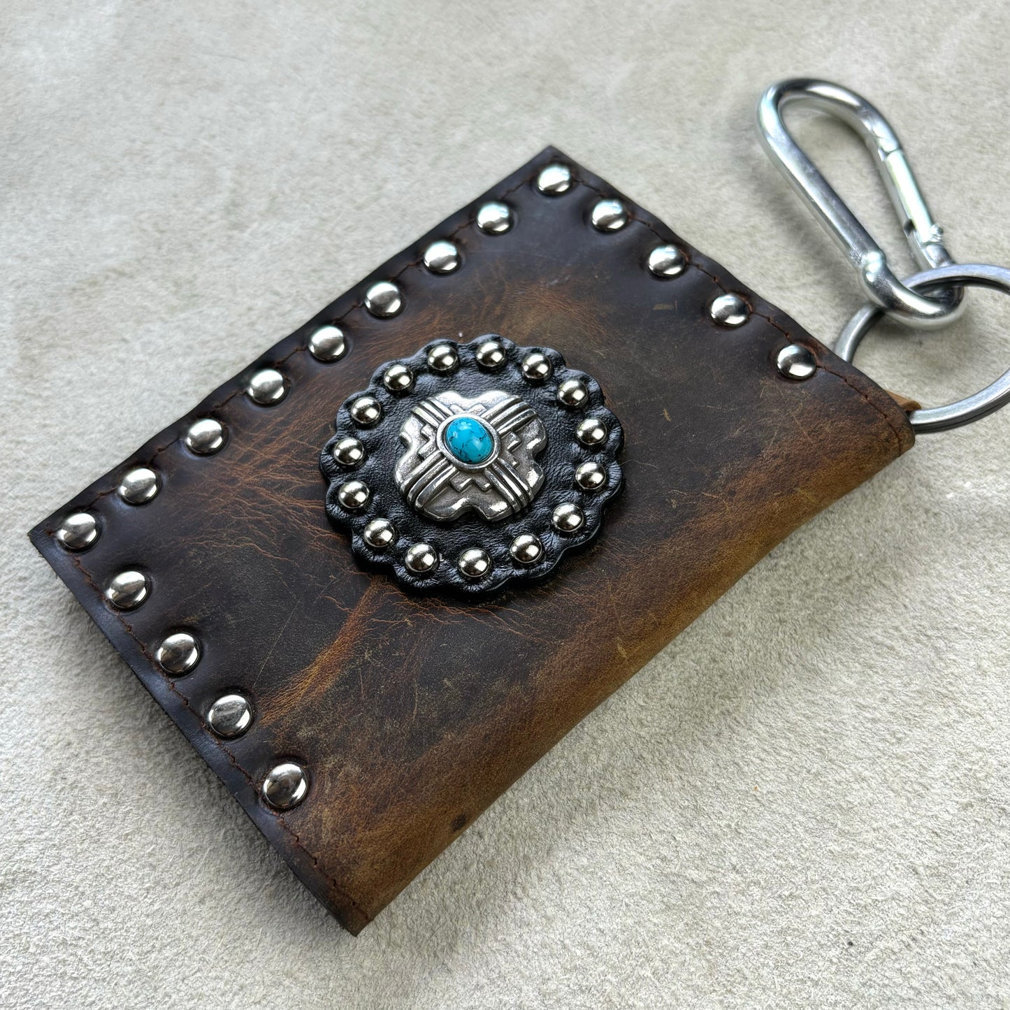 Distressed Brown Wallet with Turquoise Concho