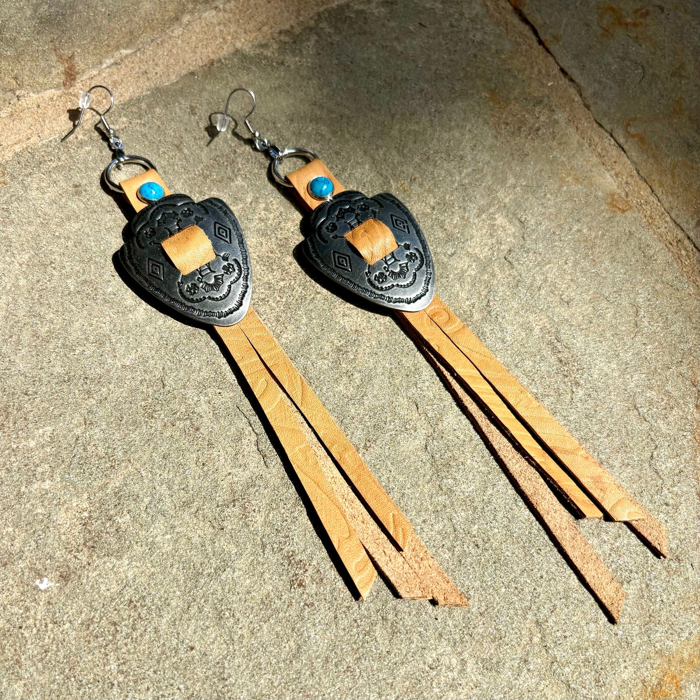 Tan Arrowhead Earrings with Turquoise