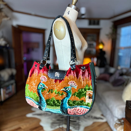 Peacock Vintage Velvet Jumbo Tote