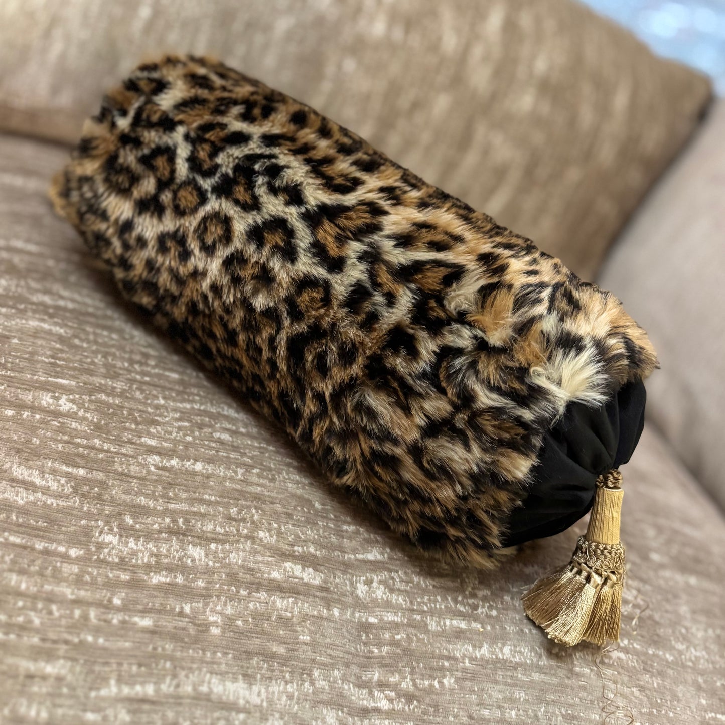 Vintage Faux Leopard Bolster Pillow