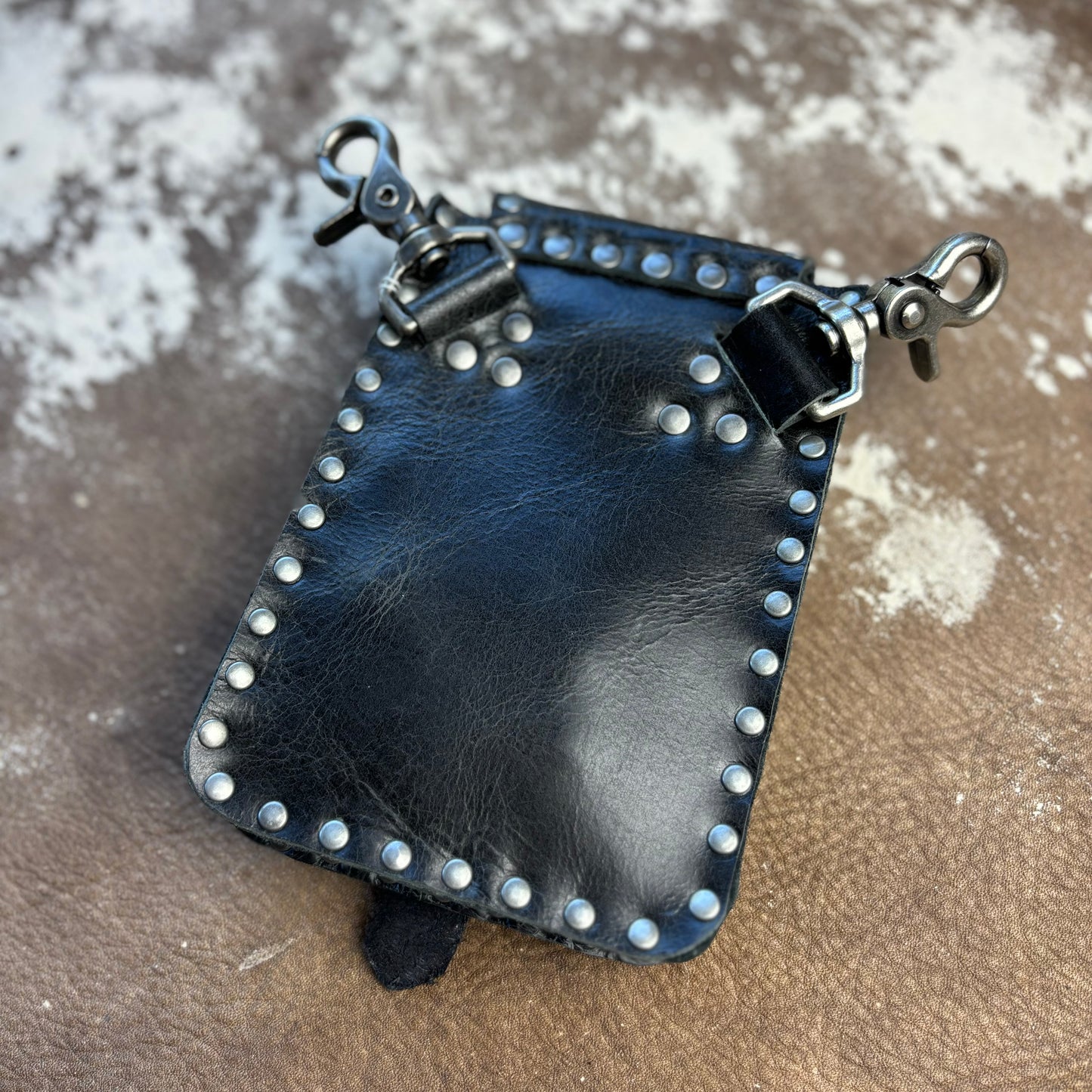 Black Leather Crossbody/Waistbag with Winged Heart