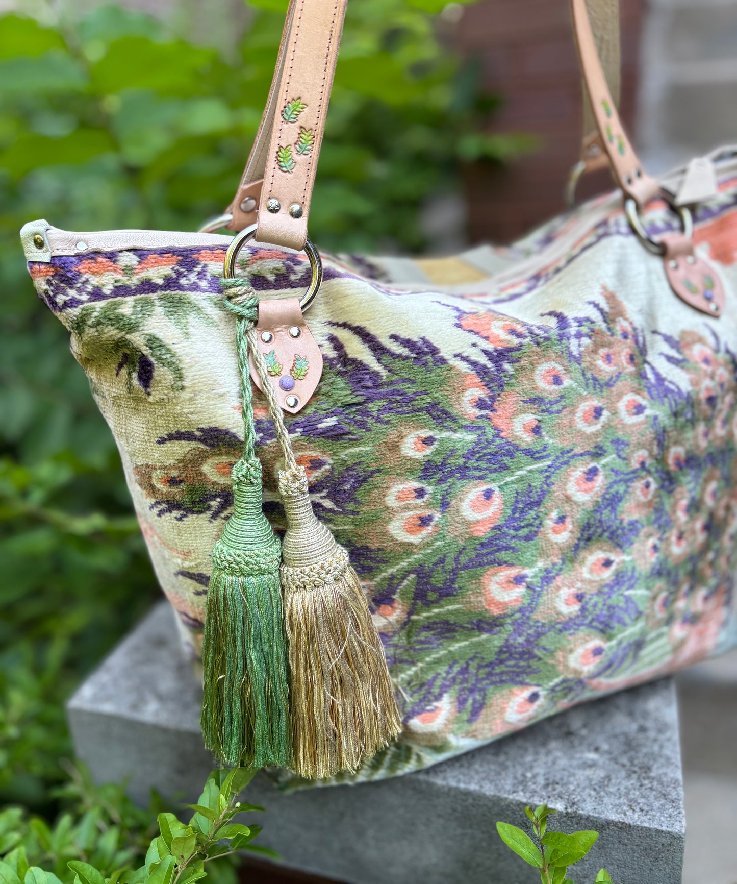 Pastel Peacock Velvet Ziptop Bag