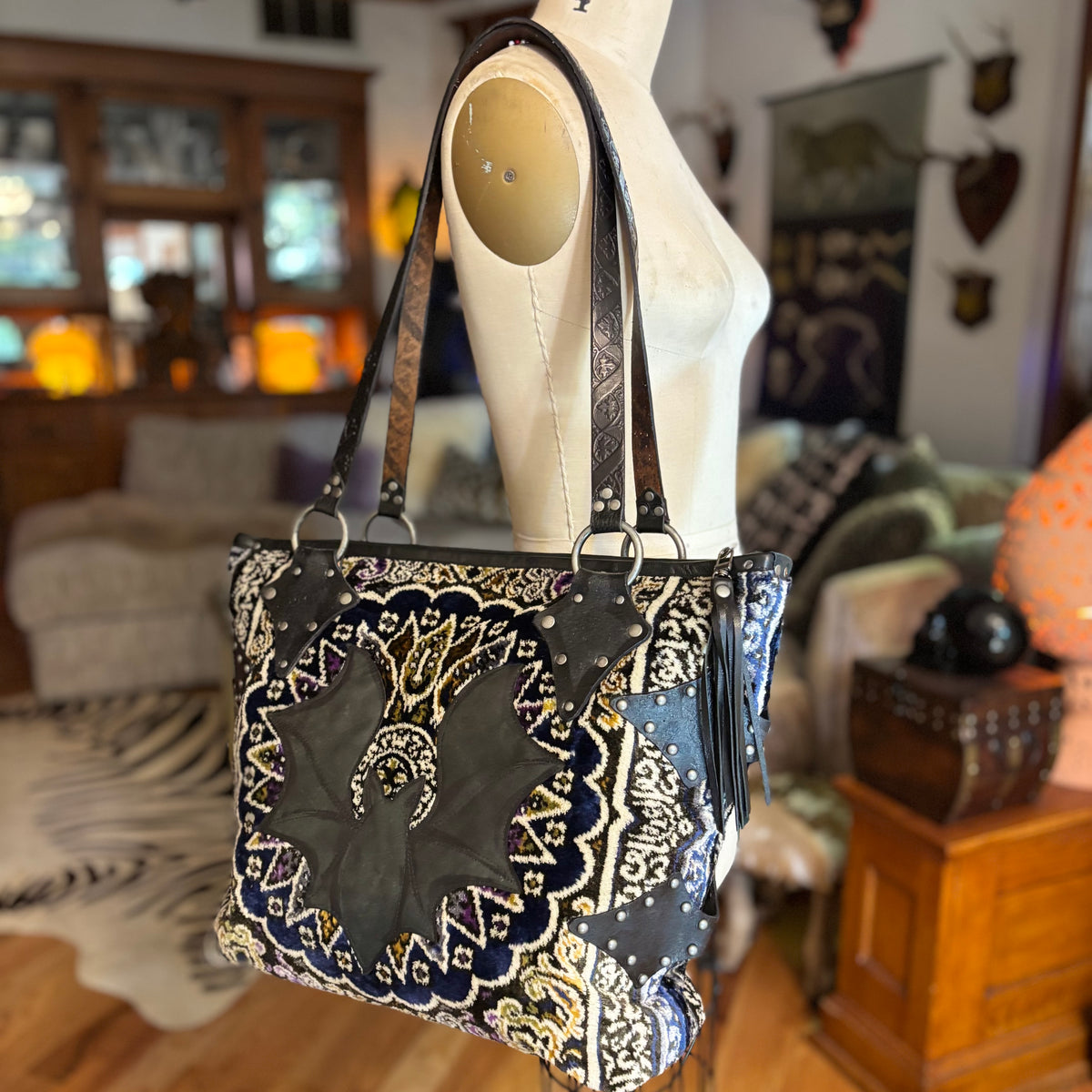 Moroccan Velvet with Leather Bat Weekender