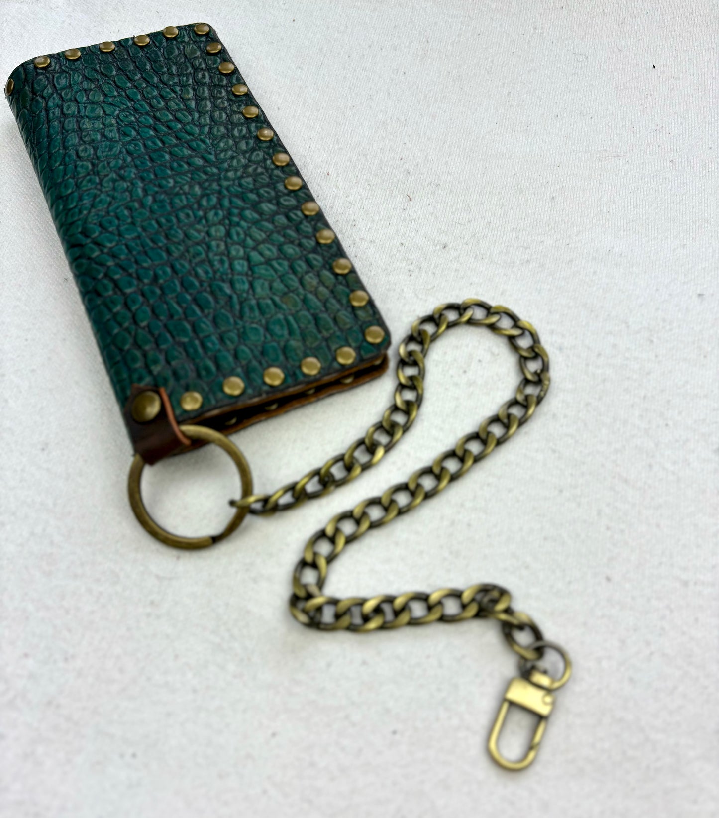 Dark Teal Croc Stamped Large Wallet