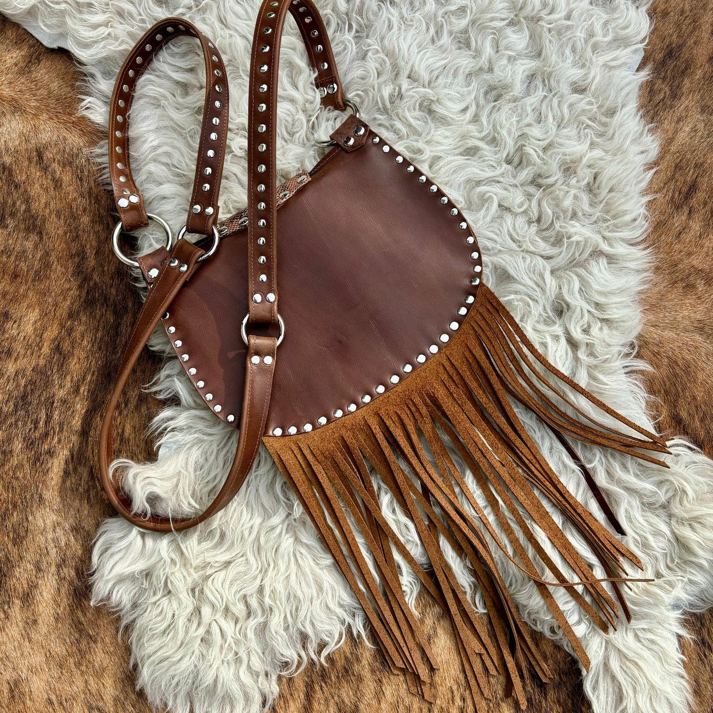 Snakeskin Fringed Leather Crossbody Bag