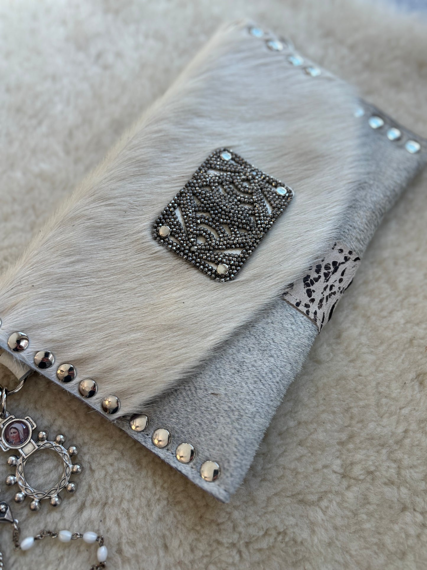 Winter White HairOn Hide Clutch