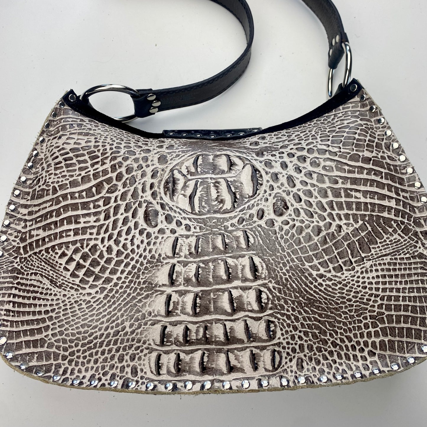 Taupe Croc Print Shoulder Bag with Western Concho