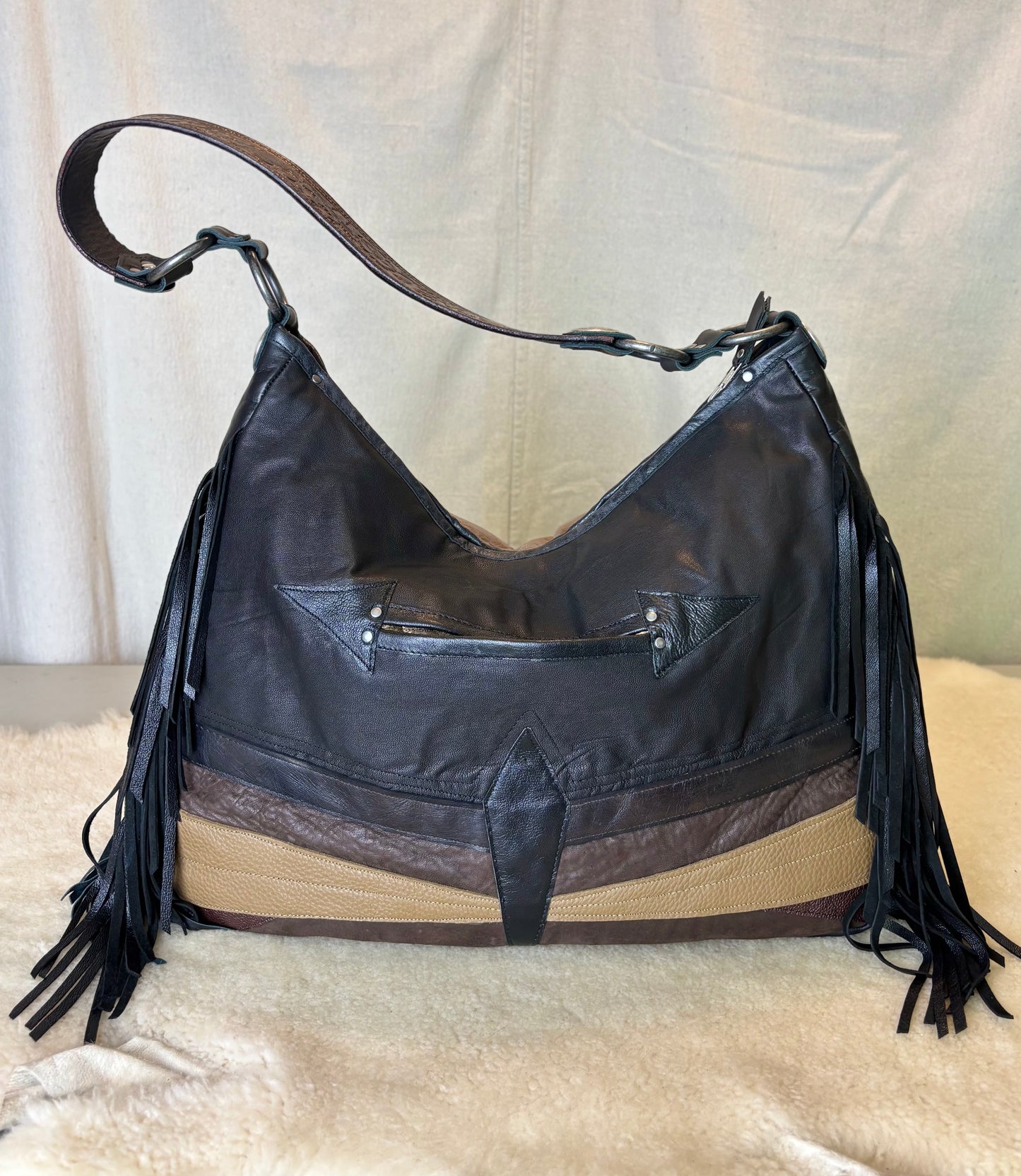Black and Brown Reclaimed Leather Bag