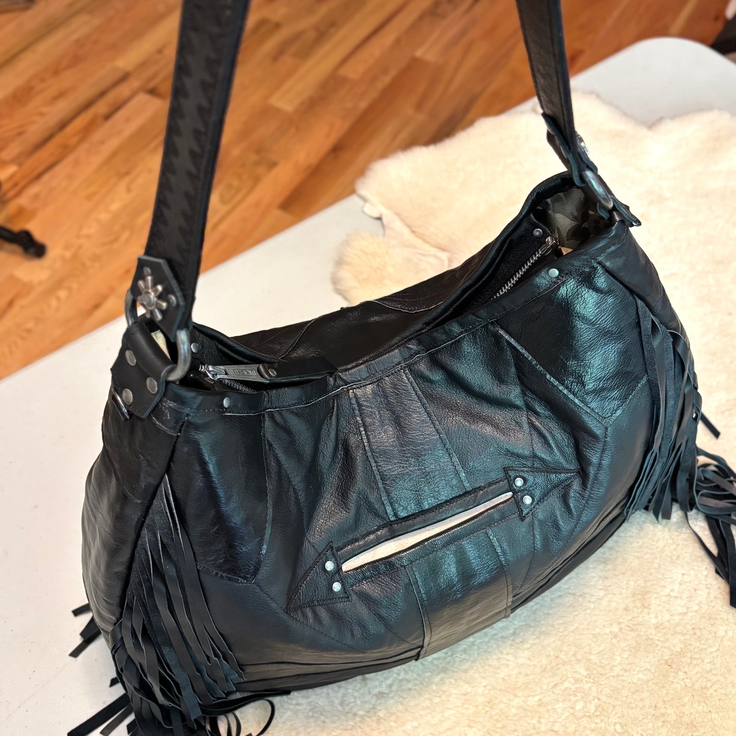 Black Star Stitch Reclaimed Leather Bag