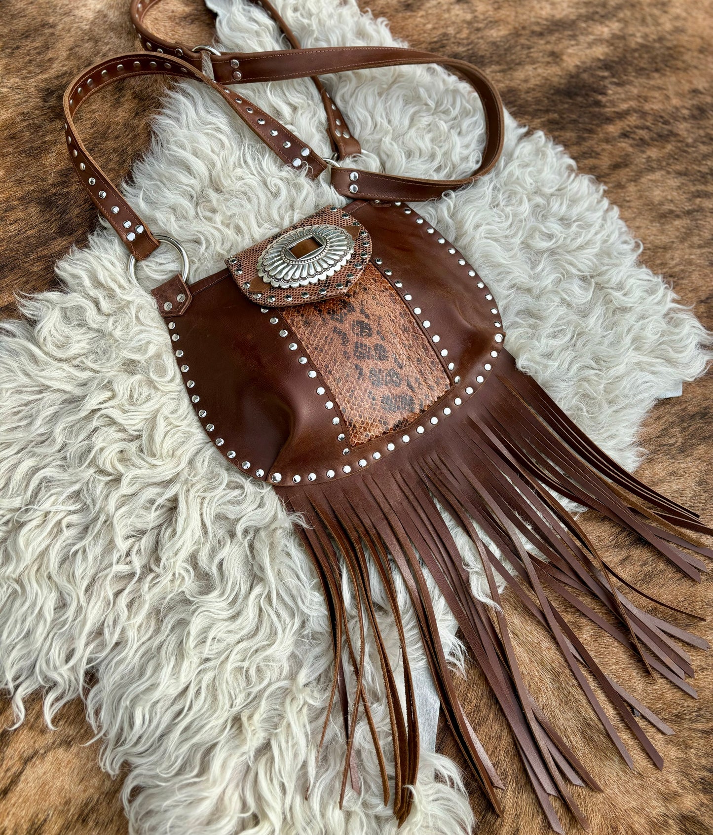 Snakeskin Fringed Leather Crossbody Bag