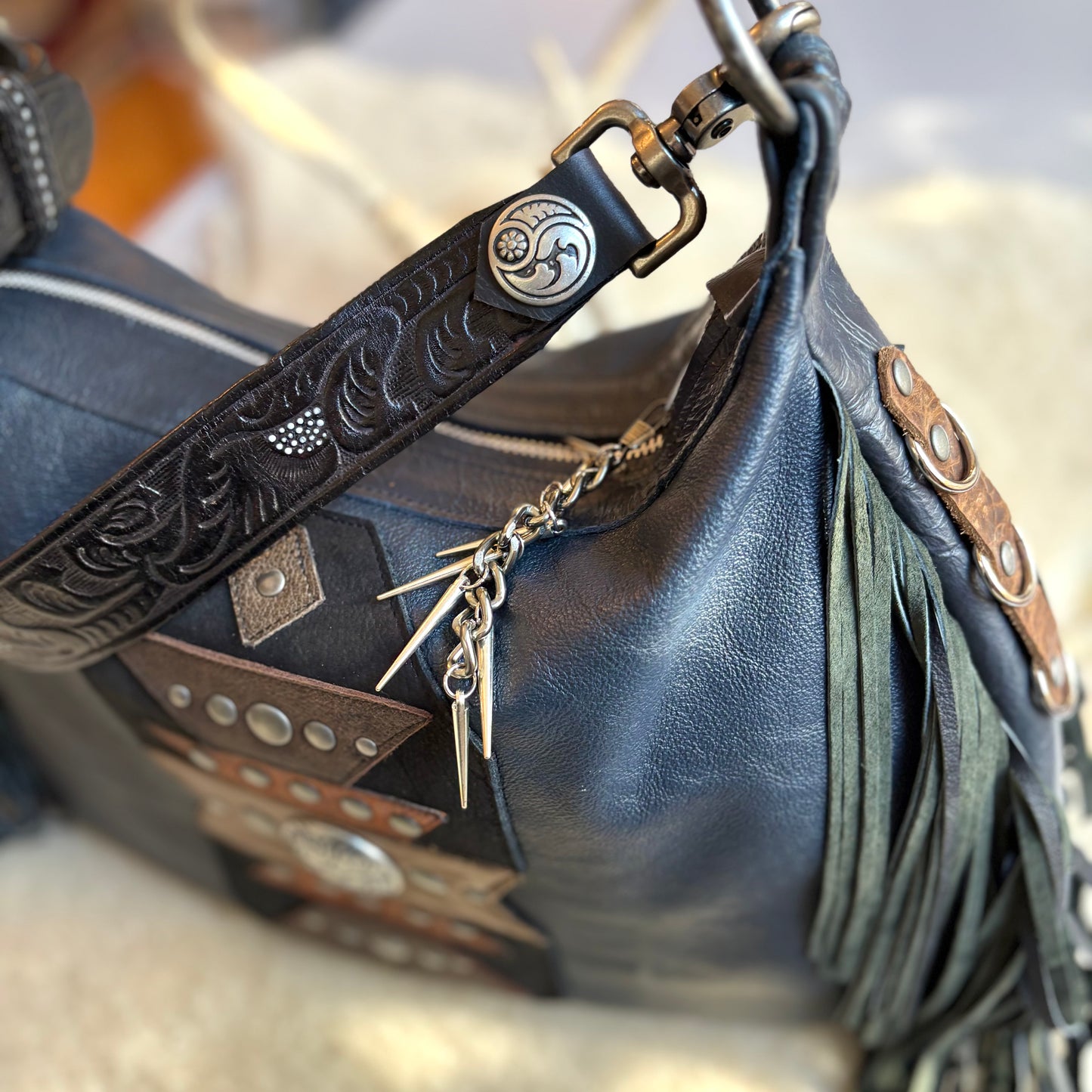 Navy Fringed November Bag