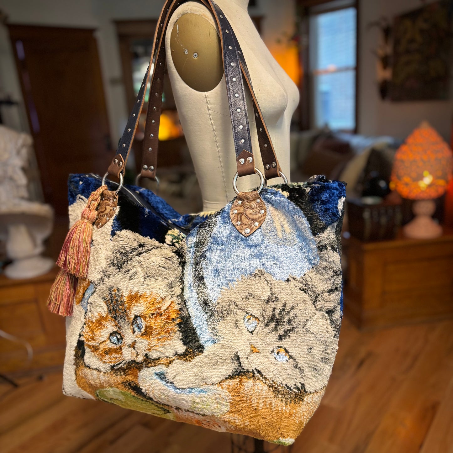 Oversized Vintage Velvet Kitty Bag