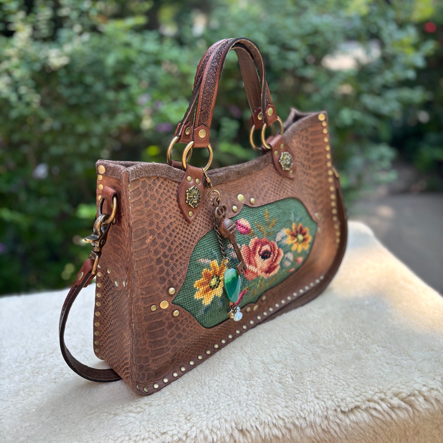Brown and Green Needlepoint Heirloom Bag