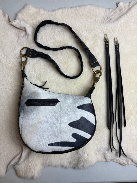 Zebra Crescent Bag with Brass