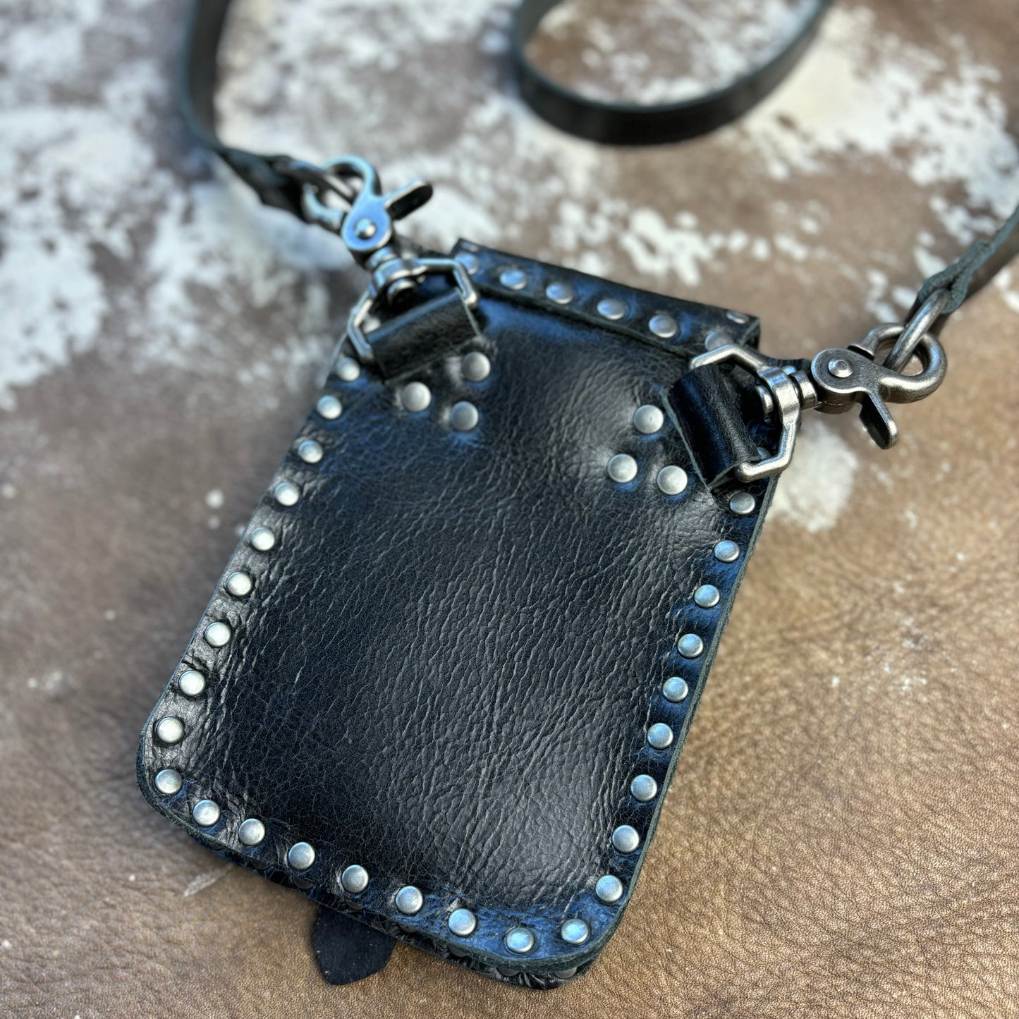 Black Leather Crossbody/Waist Bag with Crossed Swords