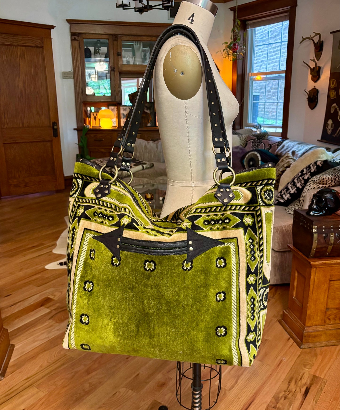 Summer Green Velvet Prayer Rug Oversized Bag