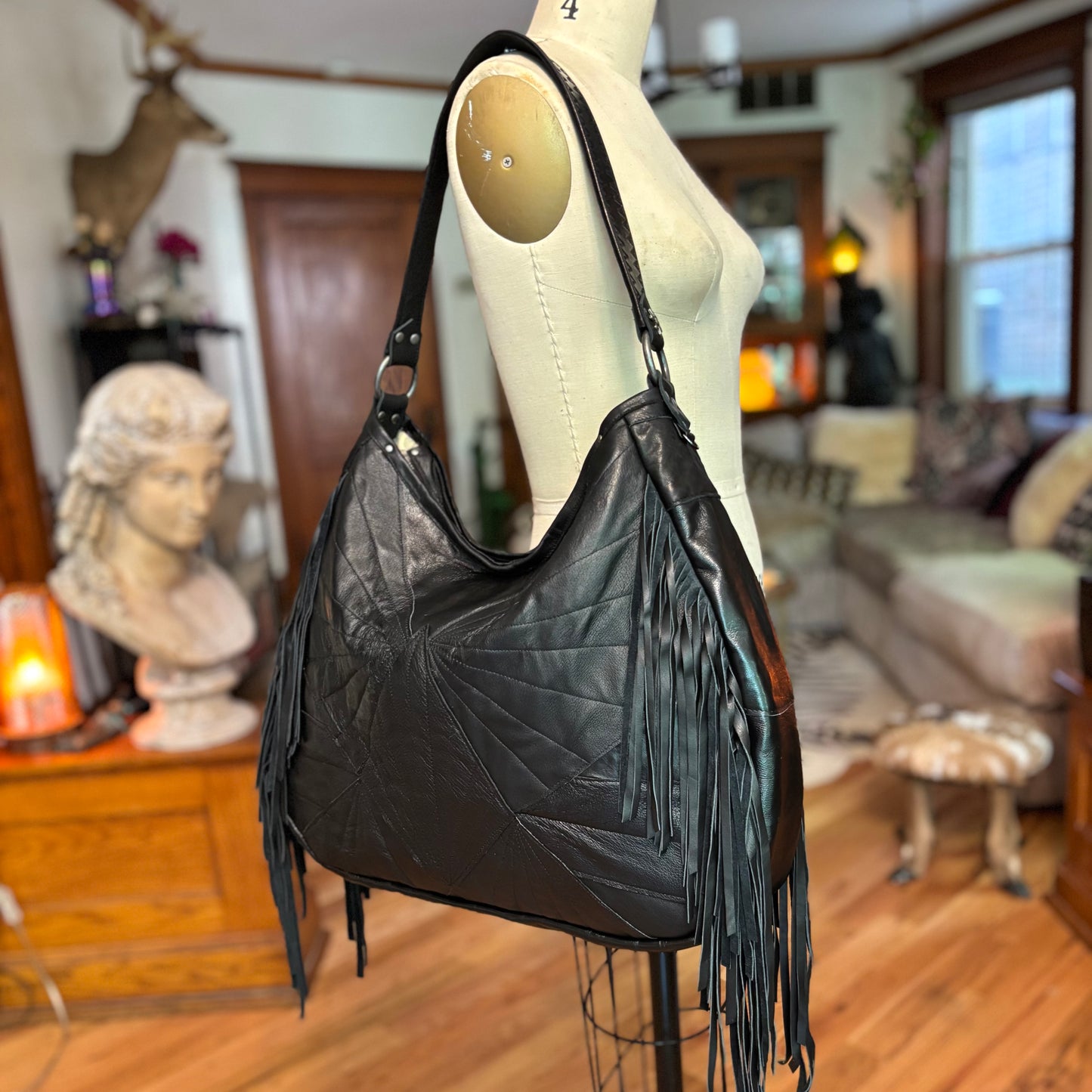Black Star Stitch Reclaimed Leather Bag