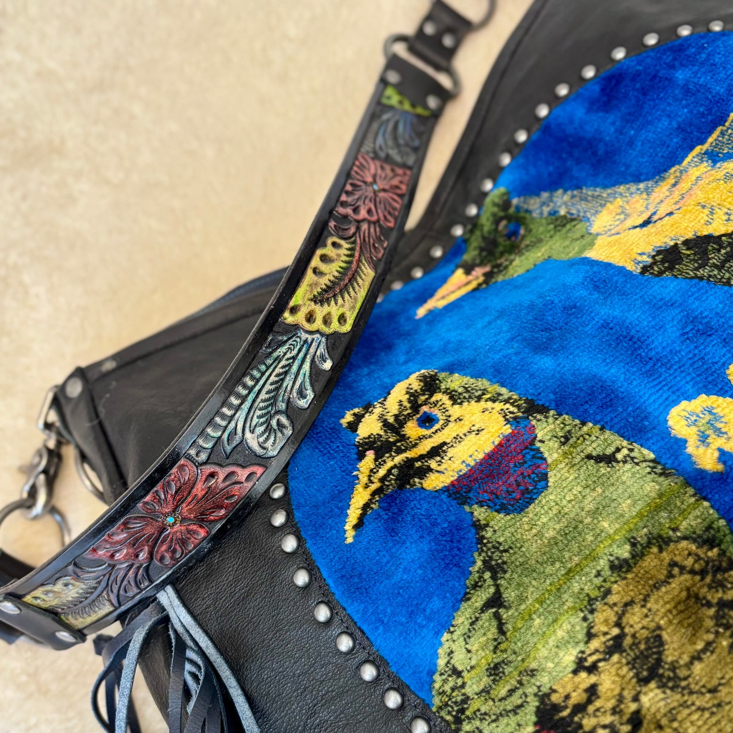 Velvet Tapestry Fringed Bird Bag