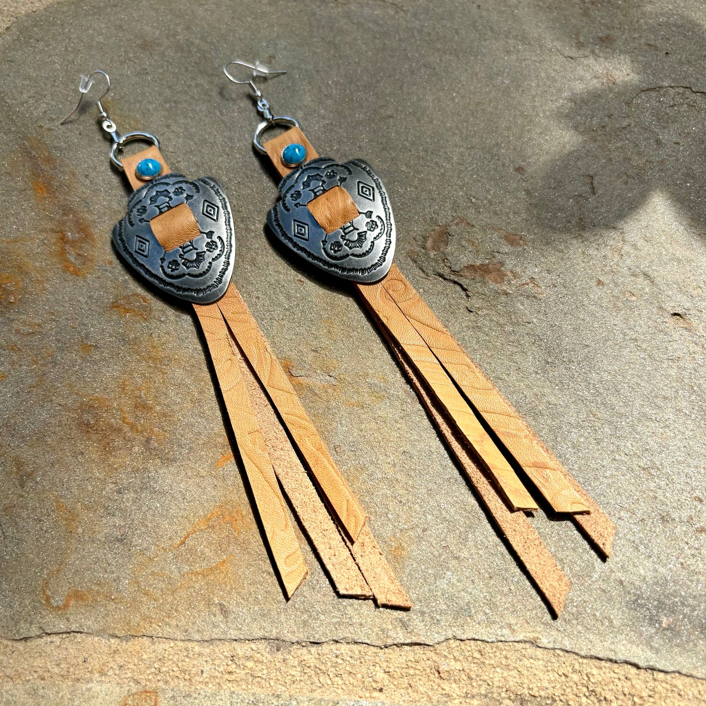 Tan Arrowhead Earrings with Turquoise