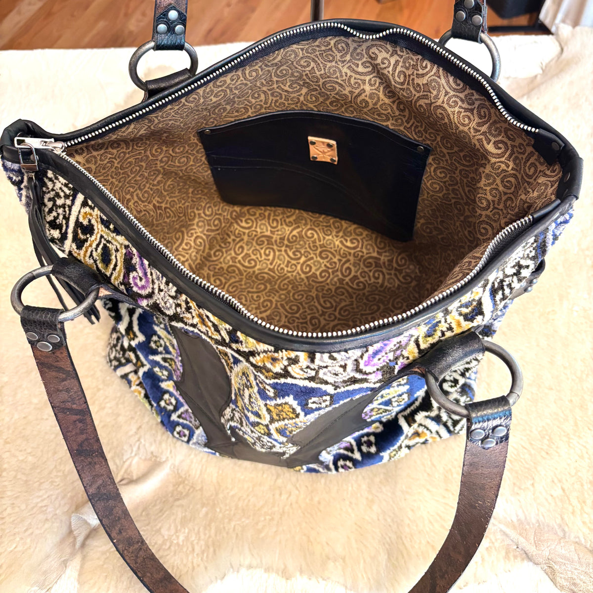Moroccan Velvet with Leather Bat Weekender