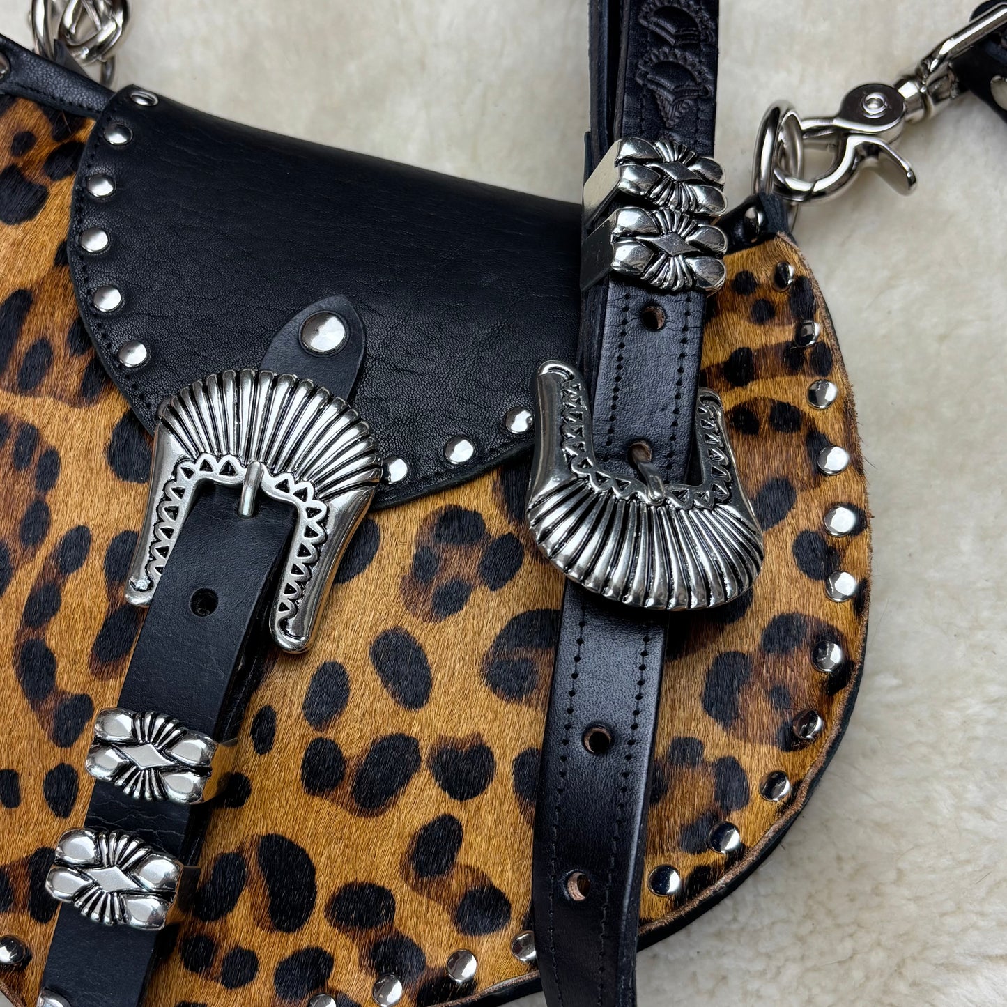 Leopard Print Hide with Silver Buckles