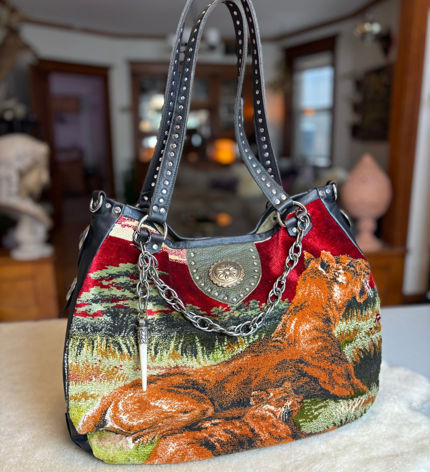 Lioness and Cubs Velvet Tapestry Bag